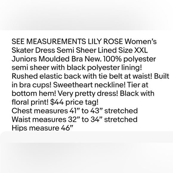 LILY ROSE Women’s Skater Dress Semi Sheer Lined Size XXL Juniors Moulded Bra New - Picture 14 of 15